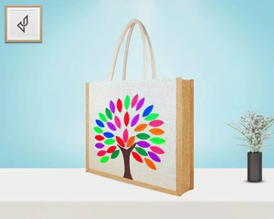 Eco Friendly Jute Storage Bag Colorful Tree Print Durable Reusable Multipurpose Organizer Tote Large Capacity Home Use India - Product Image 6