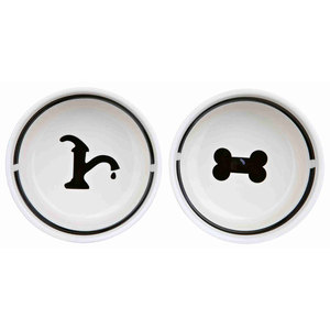 Juego de comederos de cerámica para mascotas 2 x 0.6 L blanco y negro con soporte, tazones para comida y agua - Product Image 2