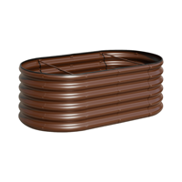 Jardinera Rectangular Rústica de Metal para Exteriores, Diseño Corrugado Marrón GB026