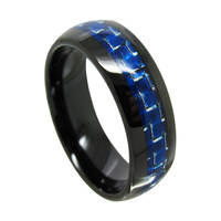 Bague en carbure de tungstène noir avec incrustation en fibre de carbone bleue, alliance de mariage bombée hautement polie pour hommes, bijoux sportifs pour hommes en gros