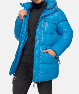 Chaqueta Acolchada Larga con Capucha para Hombre, Impermeable, Color Azul Sólido, Abrigo de Plumón para Invierno - Product Image 4