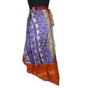 Falda Larga de Seda Estilo Sari, Reversible, de Dos Capas, Estilo Vintage Indio - Product Image 1