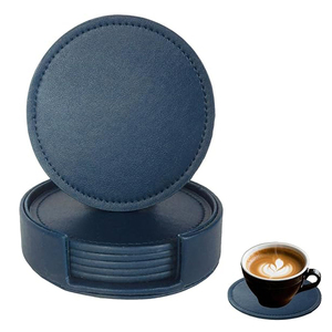 <b>Set</b> of 6 Leather Coasters with 1 Holder for Drinks, Drink Coasters Table Coaster Room Kitchen Living Room Accessories - Product Image 1
