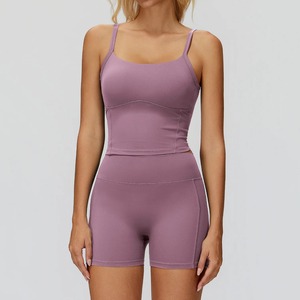 Ensemble de sport et yoga 2 pièces pour femme, personnalisé, en tissu élastique à carreaux, avec Spandex/Nylon, respirant et à séchage rapide, vente en gros - Product Image 6