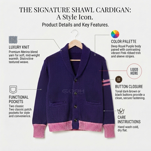 Cosh International Sorority Sisterhood Acrylic <b>Purple</b> Knitted <b>Cardigan</b> With Pink Contrast Trim Long Sleeve Casual Open Front - Product Image 4