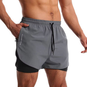 Trending Streetwear Double <b>Layer</b> Style Shorts Men Custom Solid Colors New Design <b>Mid</b> Waist Quarter Shorts - Product Image 1