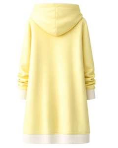 Sudadera con capucha larga amarilla suave para mujer, abrigo de invierno de forro polar con bolsillos canguro, ropa casual cálida, fabricación OEM personalizada - Product Image 2