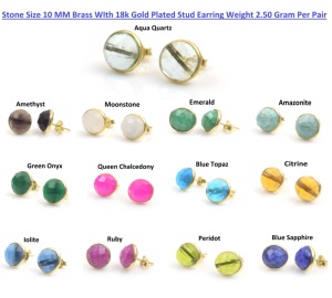 Boucles d'oreilles clous de luxe confortables plaquées or 18 carats avec pierres précieuses multicolores de forme ronde pour femmes et hommes, 2,50 grammes par paire - Product Image 6