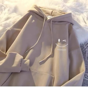 Sweat à capuche pour femmes, motif visage souriant, drôle et tendance, pour couple, style américain, épais et ample, personnalisable avec logo - Product Image 4