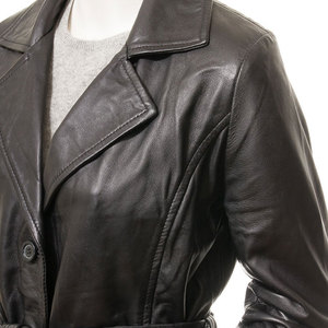 Men's Winter Long Elegant Genuine Leather Zipper Closure Satin Breathable Windproof <b>Waterproof</b> Belted Turn-down Collar Coat - Product Image 4
