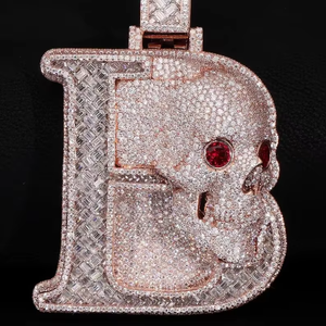 Iced Out Letter B Skull Pendant Custom <b>Red</b> Eye Design Rhodium Plated Hip Hop Party Statement Jewellery for Men - Product Image 4