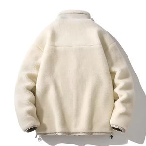 Wholesale Solid Color High Quality <b>Sherpa</b> Polar Hooded Eco-Friendly Stand Collar Zip <b>Jacket</b> Custom LOGO Fleece Winter Coat <b>Men</b> - Product Image 4