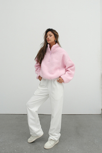 Sudadera rosa de forro polar Sherpa con media cremallera, bordado personalizado, estilo corto y esponjoso, premium, OEM, marca privada, al por mayor, sudaderas con capucha OEM - Product Image 5