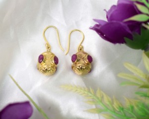 Pendientes de Aro con Bola de Rubí Natural, Chapados en Oro de 18K, Hechos a Mano, Estilo Bohemio Vintage, con Certificado IGI, 13.8g, Regalo de Boda - Product Image 5
