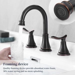Rubinetto per lavabo bagno a 2 maniglie da 8 pollici in bronzo lucidato a olio, con beccuccio girevole a 360 gradi, a 3 fori, per mobile lavabo - Product Image 4