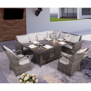 Juego de Muebles de Patio de 7 Piezas, Color Gris, con Sofá, Brasero, Contenedor para Hielo, Mesa de Comedor, Muebles de Comedor de Exterior de Primera Calidad - Product Image 1