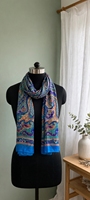 Écharpe longue en soie pour femme avec motif Paisley, impression numérique, bleu multicolore, légère, multi-usages, été