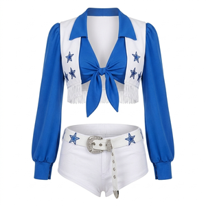 ชุดเชียร์ลีดเดอร์คุณภาพสูง 3 ชิ้น เสื้อคลุมบอเลโร กางเกงขาสั้น พร้อมถุงเท้า ราคาขายส่ง OEM - Product Image 2