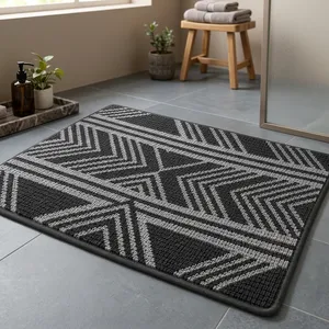 Elegante Tapete Moderno Tejido con Diseño Chevron, Antideslizante, en Tonos Gris Plateado, para Entradas Residenciales, Revestimiento de Piso con Estilo - Product Image 2