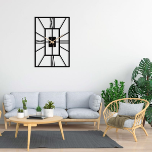 Reloj de Pared Moderno Rectangular de Metal, Diseño Geométrico con Números Romanos, Reloj Decorativo Negro, Arte de Pared Contemporáneo para Sala de Estar - Product Image 1