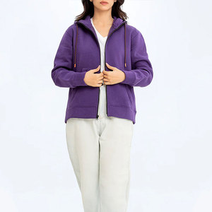 Women's Heavyweight Cotton Fleece Zip-Up Hoodie Long Sleeve French Terry Casual Style Drawstring Hooded Zip-Up Hoodie - Product Image 4