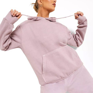 Hoodie décontracté épais et personnalisé pour femme, à manches longues, épaules tombantes, couleur unie, en molleton épais délavé à l'acide - Product Image 1