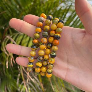 สร้อยข้อมือลูกปัดแจสเปอร์หลากสีธรรมชาติ เครื่องประดับหินขัดเงาทรงกลม งานฝีมืออัญมณีกึ่งมีค่า - Product Image 1