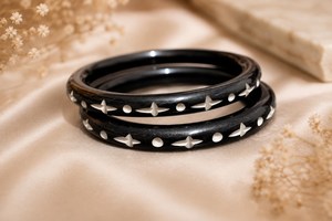 Handmade Black Resin Bangle Bone Inlay Star Dot Pattern Resin Craft Round <b>Stacking</b> Cuff <b>Bracelet</b> Women Jewelry Wholesale - Product Image 3