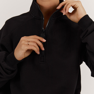 Men's <b>Black</b> <b>Fleece</b> Quarter Zip Winter Sweatshirt Stand Collar Pullover Knitted Hoodie Custom Logo Front Solid Casual Wear Zipper - Product Image 5