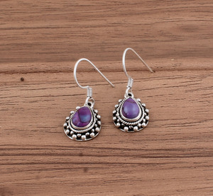 Purple Turquoise <b>Sterling</b> <b>Silver</b> <b>Drop</b> <b>Earrings</b> Handmade Lightweight Luxury Women's Fashion Jewelry Wholesale - Product Image 2