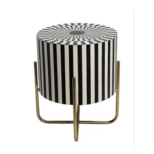 Modern <b>Black</b> and White Striped Coffee <b>Table</b> <b>Round</b> <b>Side</b> Boudoir Ottoman Metal Frame for Living Room Bedroom Hotel - Product Image 3