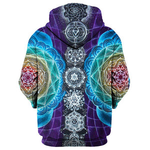 Sudadera con capucha y cremallera para hombre, morado y azul, con estampado de mandala, sublimación, poliéster, tejido, estilo urbano, deportivo, chaqueta superior para otoño - Product Image 5