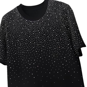 Heavyweight Distressed <b>Rhinestone</b> T Shirt Men Streetwear Graphic style Cotton Fashion Oversized Casual <b>Top</b> - Product Image 2
