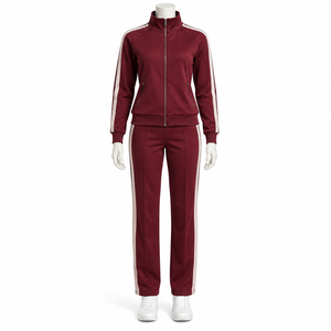 Conjunto de Pantalones Casuales de Manga Larga y Color Sólido, Transpirable, 100% Algodón, Corte Regular, Chándal Rojo con Capucha para Mujer de Alta Calidad - Product Image 6