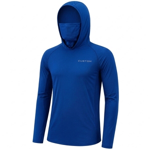 Chaqueta de Pesca Personalizada para Hombre, Azul, con Capucha, Manga Larga, Secado Rápido, UPF 50, Color Sólido, Impresión por Transferencia de Calor - Product Image 1