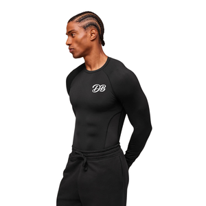 Custom Men's Black <b>Long</b> <b>Sleeve</b> <b>Compression</b> <b>Shirt</b> Crewneck Fitted Gym Workout Training Top Athletic Sportswear Fitness Base Layer - Product Image 3