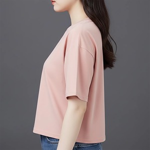 เสื้อยืดผู้หญิงทรงสลิมฟิตผ้าฝ้าย 100% ขายส่ง เสื้อยืดแฟชั่นคุณภาพสูง รับสกรีนโลโก้ - Product Image 4