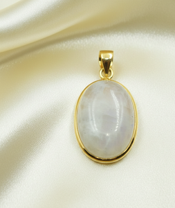 Pendentif en Pierre de Lune Arc-en-ciel Bleue Naturelle, Cabochon Ovale en Argent Sterling 925, Collier Cristal de Guérison Plaqué Or, Bijoux pour Femme - Product Image 5