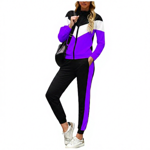 Conjunto Deportivo para Mujer con Bloques de Color, Chaqueta con Cremallera de Manga Larga y Pantalones Deportivos con Bolsillos Laterales para Otoño - Product Image 4
