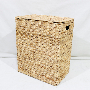 Panier à linge tissé, lot de 3, rectangulaire, avec couvercle et doublure en coton, pour organiser les vêtements, style rustique - Product Image 2