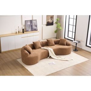 LY 025 Curved Toffee Caramel 30D Chenille Modular <b>Sofa</b> Full Compression <b>Sponge</b> Sectional <b>for</b> Apartment Living Room - Product Image 6