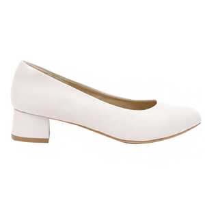 Ann'S Women Genuine Leather Round <b>Toe</b> Block Heel Pumps Breathable Slip-On Solid White Bridal Shoes - Product Image 2
