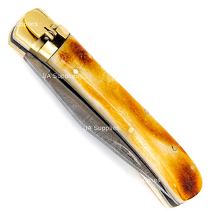 Cuchillo Plegable de Acero de Damasco Hecho a Mano de Alta Calidad con Bloqueo de Palanca y Funda de Cuero, Cuchillos Personalizables OEM ODM - Product Image 3