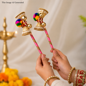 Bâtons Dumroo Ghungroo pour les Cérémonies de Mariage, la Pooja, le Kirtan et les Occasions Spirituelles – Accessoire Traditionnel Fait Main - Product Image 2