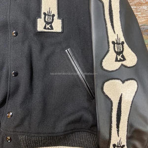 Venta al por mayor Unisex de moda Casual de los huesos diseño Chenille de mangas de cuero chaqueta Varsity - Product Image 2