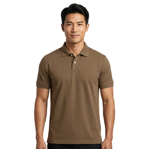 Polo de Punto de Manga Corta para Hombre, Color Sólido, Diseño Liso Teñido, Corte Regular, Marrón - Product Image 2