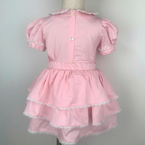 Vêtements pour enfants smockés, vêtements de luxe pour enfants, ensemble princesse rose à fleurs avec nœud pour fête de bébé, tissu en coton, smocké à la main - Product Image 3