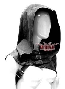 Capucha Medieval de Cuero Negro de Alta Calidad con Drapeado en los Hombros, Correas Ajustables con Hebillas, Armadura de Caballero Vikingo, Disfraz de Halloween - Product Image 4
