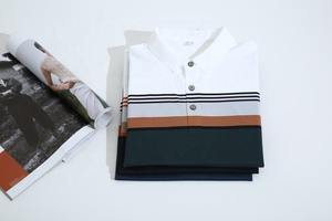Polo de Manga Corta para Hombre con Bloques de Color y Ribete a Rayas en Contraste, Corte Regular, Tejido Informal - Product Image 3