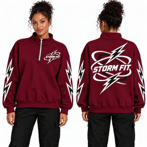Sweat-shirt vert à col montant et fermeture éclair pour femme Storm Fit, manches longues, logo imprimé, tricoté, respirant, idéal pour l'automne - Product Image 6